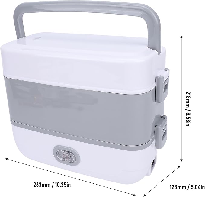 Dpofirs Portable Self Cooking Electric Lunch Box 2L Mini Rice Cooker 2 Layers 4 Stainless Steel Steamer Food Insulation Box Heated Food Warmer Cooker for Home Office Travel (US Plug 110V)
