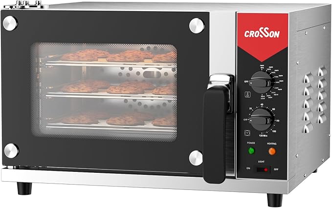 CROSSON 23L Quarter-Size Convection Oven3-Tier Commercial Toaster oven w/Front Glass Door3 set of Wire Racks120 Minutes Timer and Interior Light 120V/1600W Countertop Conventional Oven