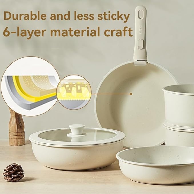 5pcs Nonstick Cookware Set Pots And Pans Set Non Stick With Removable Handles Stackable Kitchen Cookware Sets Rv Cookware For Campers Induction Ready