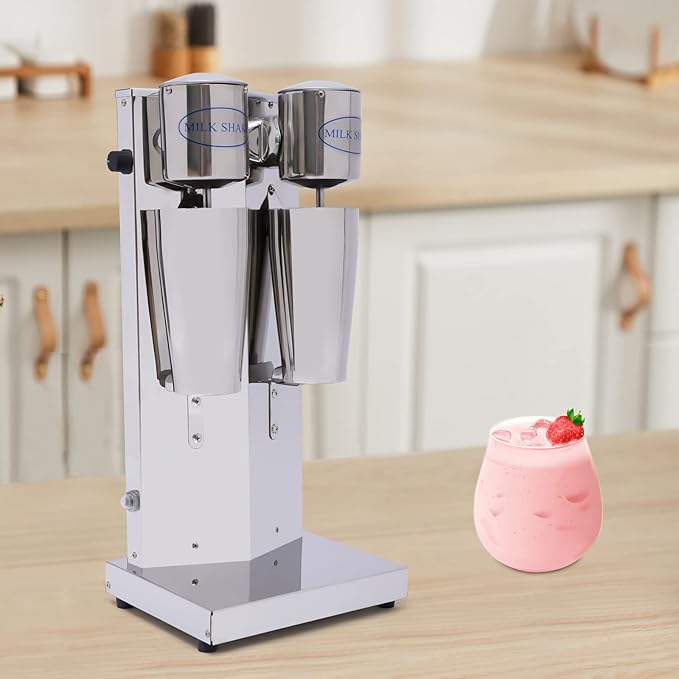 Milkshake Maker Machine Electric Milkshake Blender Maker Commercial Stainless Steel Milk Shaking Machine Double Heads Milk Shaker with 2 Cups+Ice Shovel Electric Drink Mixer (Style 4)