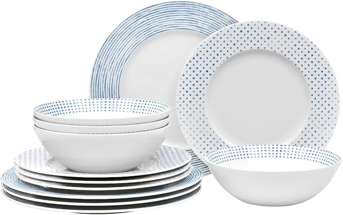 Noritake Blue Hammock 12-Piece Rim Dinnerware Set Service for 4