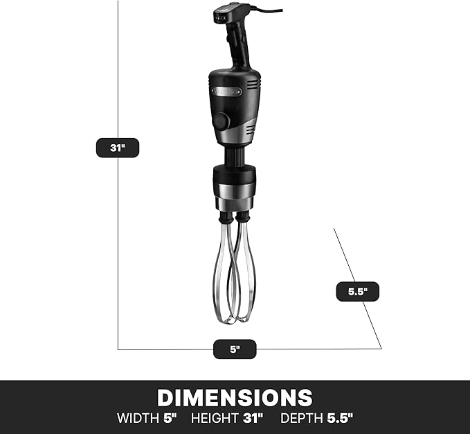 Waring Commercial Big Stix Heavy Duty Stick Immersion Hand Held Blender 10 Dual Whisk Shaft Submersible 1 HP 750 Watt Variable Speed Professional Restaurant Kitchen Grade 120V 5-15P WSBPPWA