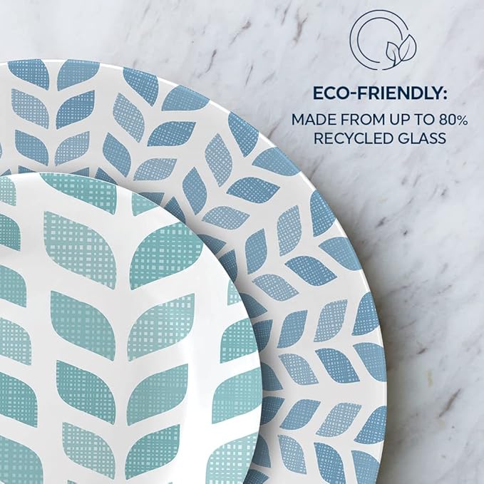 Corelle Global Collection Vitrelle 18-Piece Dinnerware Set Triple Layer Recycled Glass Lightweight Eco-Friendly Round Plates and Bowls Set Northern Pines