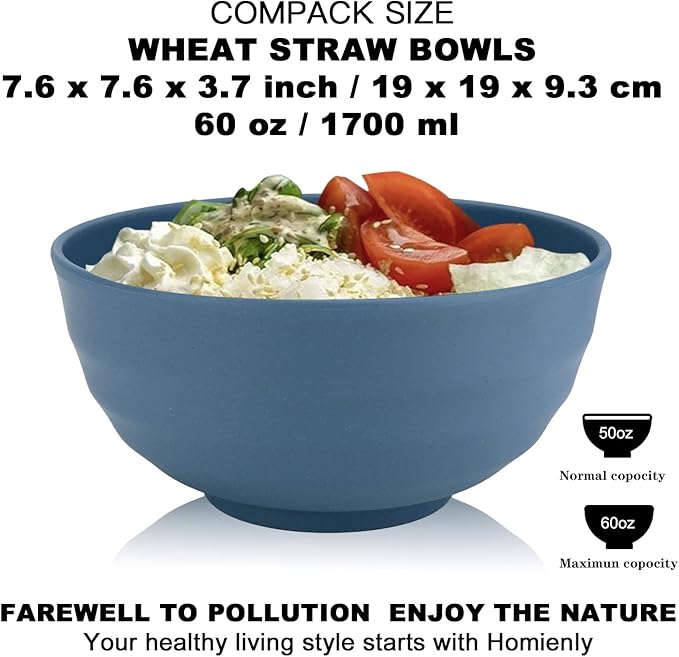 Homienly Plates and Bowls Sets of 8-24PCS Wheat Straw Dinnerware Set Serving Bowls Dinner Plate Microwave safe Cups for Kitchen (Blue)