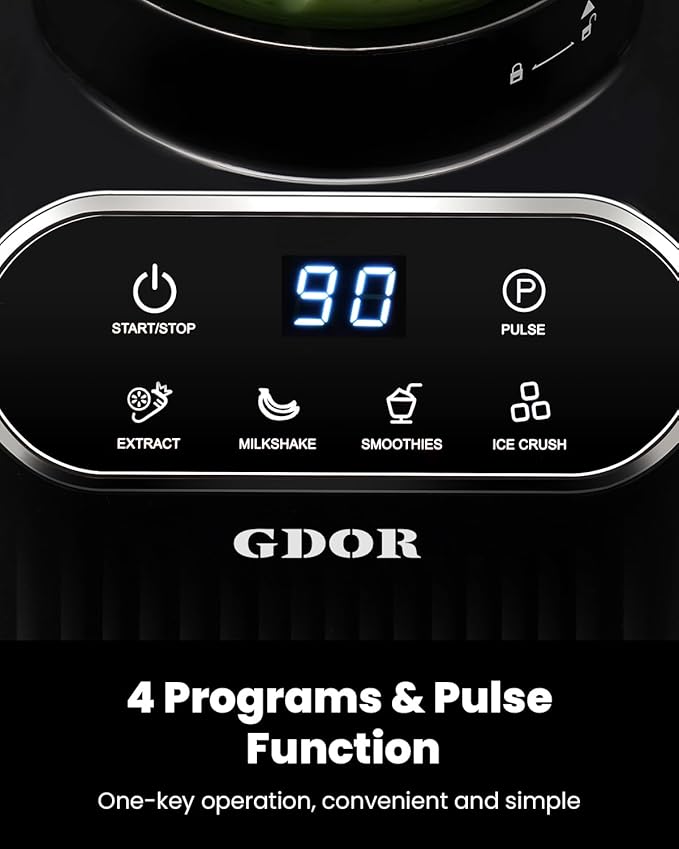 GDOR Professional Blender for Kitchen 1200 Peak Watts Smoothie Blender 5 Functions for Ice Crushing &amp Frozen Fruit 52 Oz Glass Jar &amp 24 Oz To-Go Cup Combo Self-Cleaning Black