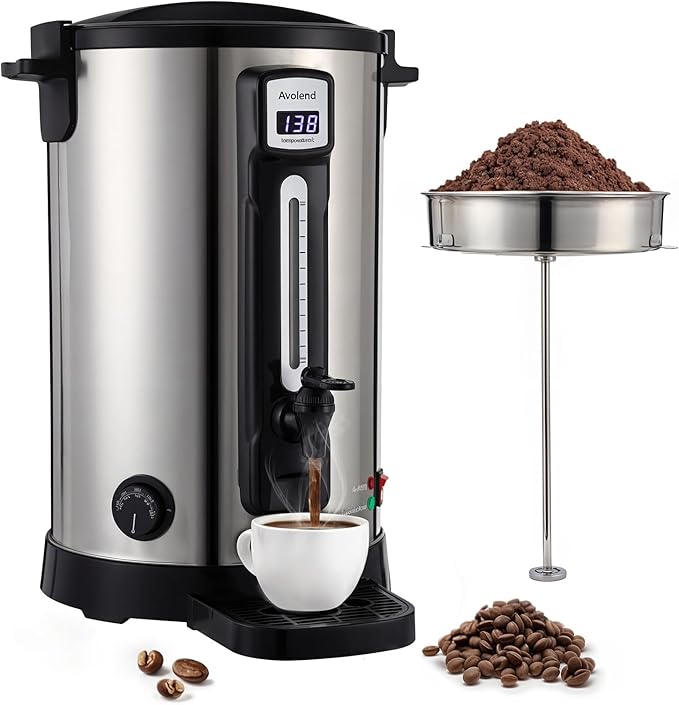 100-Cup Commercial Coffee Urn 20L Double-Wall Stainless Steel Coffee Maker with Adjustable Temperature Control &amp Keep Warm Large Insulated Coffee Pot for Events Catering and Offices