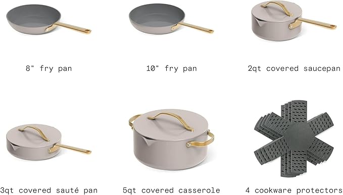 Nonstick Ceramic Cookware Set (12 Piece) Pots Frying Pans Lids and Kitchen Storage Oven Safe Pan Set &amp Compatible with All Stovetops - (Porcini Taupe)