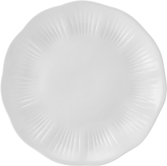 Mikasa Flora Scalloped Lightweight Chip Resistant Bone China 12 Piece Plate Bowl Dinnerware Set Service for 4 White