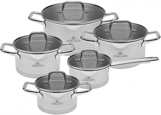 Gerlach Model Stainless Steel Saucepan Set Induction Cooking Set Set of 5