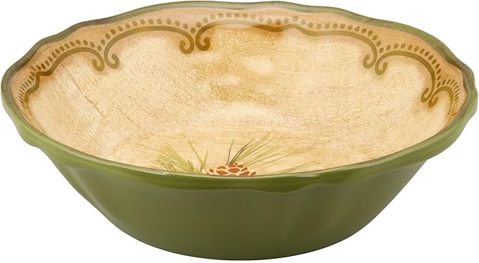 UPware 12 Piece Woodland Pinecone Melamine Dinnerware Sets Outdoor Dishes Set Plates and Bowls Sets Service for 4 Dark Green