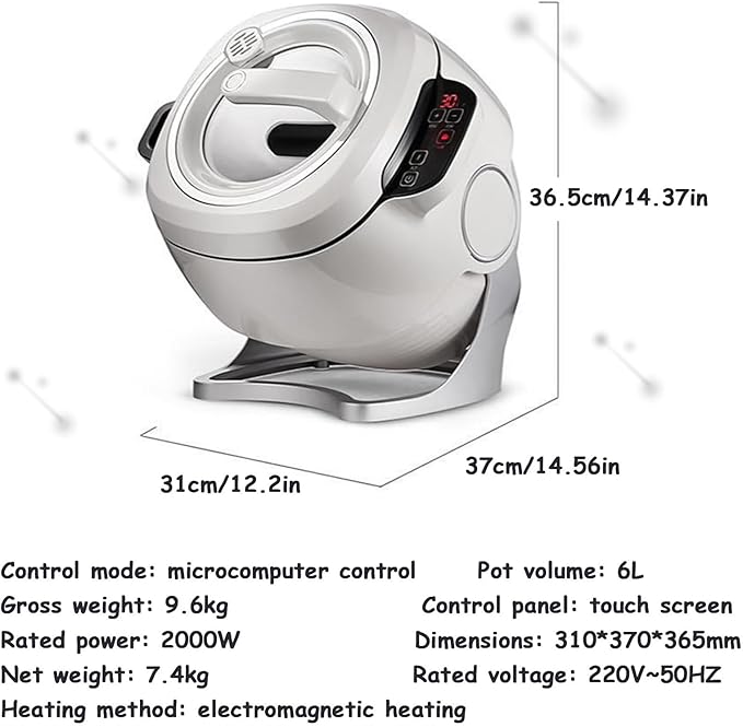 2000W Commercial Food Processor &amp Automatic Cooker - 6L Stainless Steel Pot with 360° Rotation 3D Heating &amp 3 Speed Modes for Stir Frying/Soup/Rice Home &amp Restaurant Kitchen Appliance