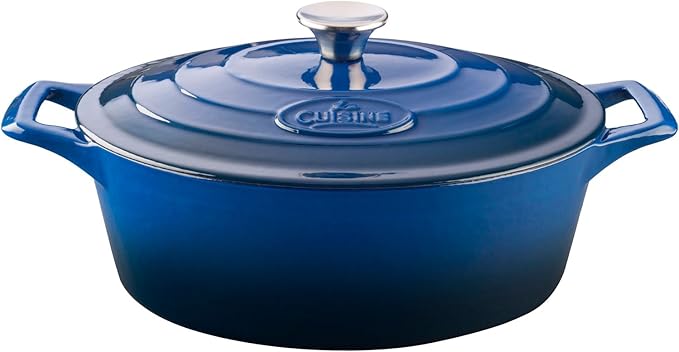 La Cuisine LC 2770 5 Piece Enameled Cast Iron Oval Casserole Cookware Set Ultramarine Blue
