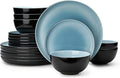 Sweese Porcelain Dinnerware Set of 6 Lightweight Round Plates and Bowls Set - Dishwasher Microwave Oven Safe Scratch Resistant Dinner Sets Kitchen Dishes Set Black &amp Blue