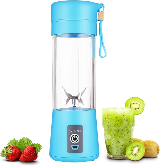 Portable blender Personal 6 Blades Juicer Cup Household Fruit MixerWith Magnetic Secure Switch USB Charger Cable 380ML (Blue)