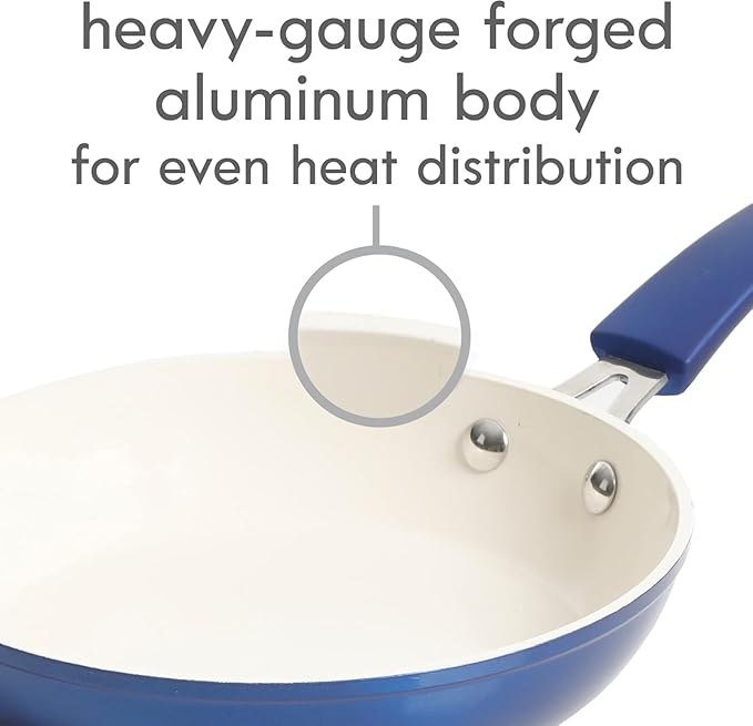 12-Piece Ceramic Nonstick Cookware Set – Aluminum Pots and Pans with Induction-Ready Base Healthy Non-Toxic Cooking Surface Oven Safe Metallic Red and Blue (Blue)