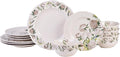 222 Fifth Luxe Peony Neutral Porcelain 12-Piece Dinnerware Set – Service for 4 Includes Dinner Plates Salad Plates &amp Cereal Bowls Glossy Finish Dishwasher Safe for Daily Dining &amp Entertai