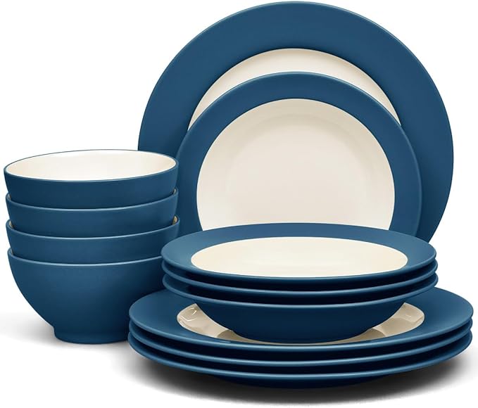 Noritake Colorwave Blue 12-Piece Rim Dinnerware Set Service for 4