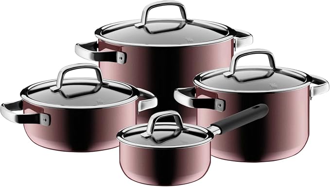 WMF Fusiontec Mineral Cookware Set 4PC with Glass Lid Rose Quartz. Mineral Cooking Sets.