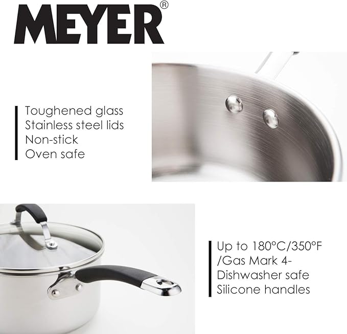 Meyer Induction Milkpan Saucepans and Frypan Set of 5-10 Year Guarantee 50.5 x 33 x 24.5 cm Silver