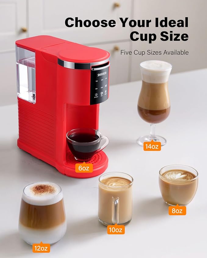 SHARDOR 3 in 1 Coffee Maker K Cup Coffee Maker Compatible with Ground Coffee &amp Teas Single Serve Coffee Machine 6–14oz Brew Sizes 40oz Detachable Water Reservoir Descale Settings Red