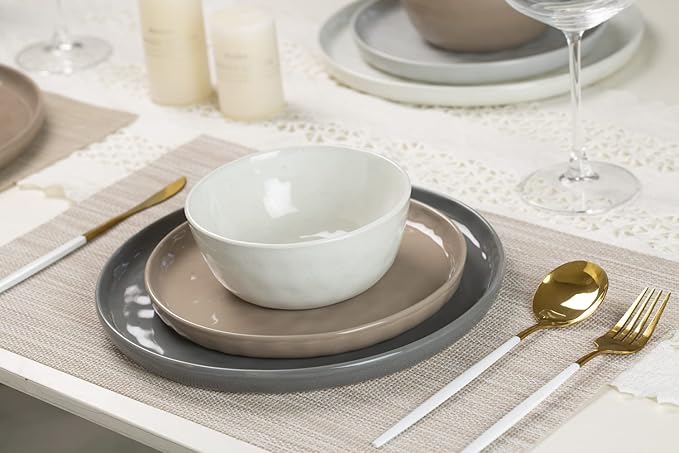 Famiware Mars Plates and Bowls Set for 4 4-Piece 14 oz Coffee Mug 16-Piece Stoneware Dinnerware Sets Multi-color