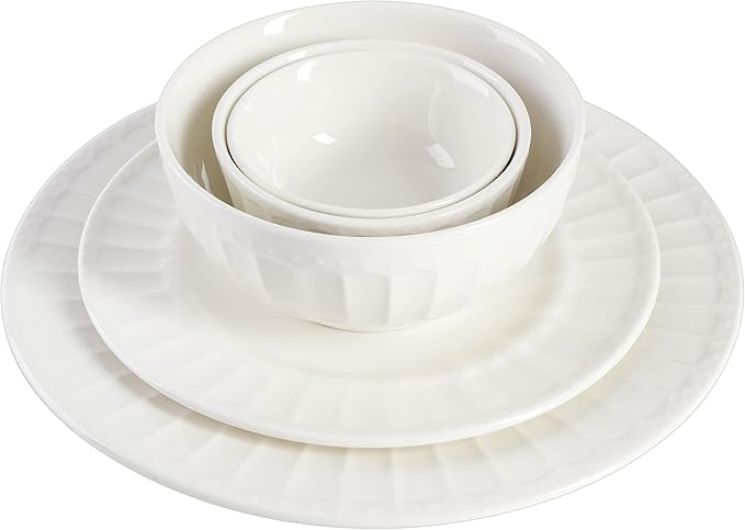 Gibson Home Zen Buffet Porcelain Ceramic Dinnerware Sets for 8 Plates and Bowls Set (40pcs) White Embossed Dishes