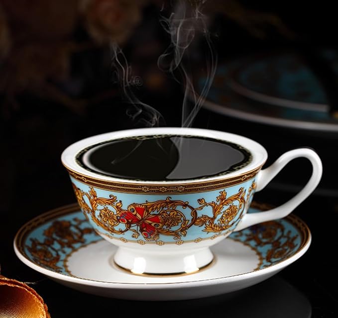 European Style Dinnerware Set Service for 6 Bone China Dinnerware Sets Unbreakable Porcelain Dinner Sets Coffee Cup and Saucer Tableware Set Steak Dinner Plates Dish Set Butterfly Manor