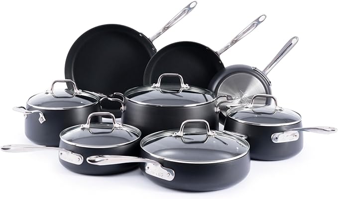 All-Clad HA1 Expert Hard Anodized Nonstick Cookware Set (13 Piece) Pots Frying Pans Dishwasher-Safe Oven-Safe Up to 500°F Compatible with All Stovetops (Gas Electric &amp Induction) - Black