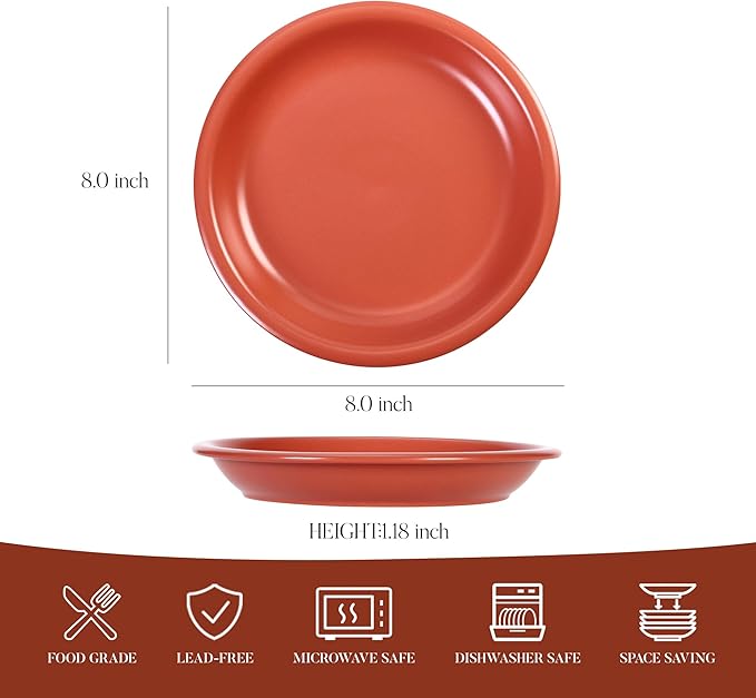 GZG 8 Inch Ceramic Dinner Salad Plates Set of 4 Rustic Matte Glaze Stoneware Dinnerware Set Microwave &amp Dishwasher Safe for Salad Dessert Appetizer Everyday Use(Terracotta Blush)