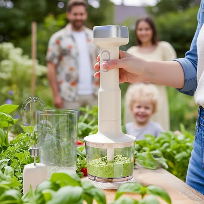 CARTMAN Cordless Hand Blender and Mixer Food Preparation Appliance Set Removable Battery Included Cord-Free Kitchen Operation Charging Base and USB-C Charge Cable