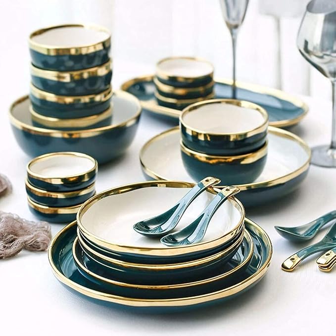 Ceramics Dinner Sets Plate/Bowl/Spoon 26 Pieces Phnom Penh Dinnerware Set - Porcelain Combination Set for Restaurant Wedding GiftsLight Green