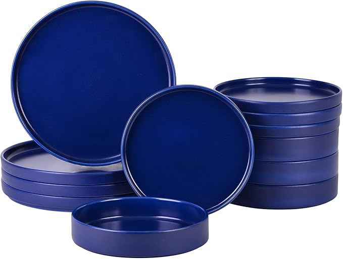 222 Fifth 12 Pieces Porcelain Dinnerware Set for 4 Elegant Navy Blue Plates and Bowls Sets Matte Ceramic Dishes Chip Resistant Kitchen and Dining Dish Set Microwave &amp Dishwasher Safe Kaden