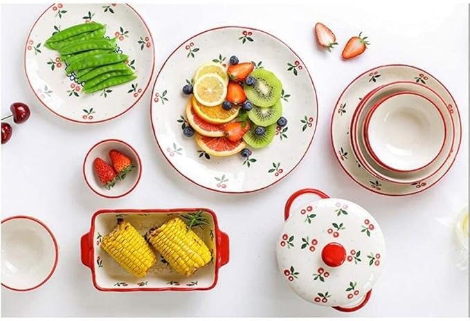 20 Piece Dinnerware Set Dishes Set for 6 Plates and Bowls Set Stoneware Tableware Tableware Combination Set Dishwasher Safe (C One Size)