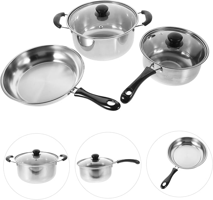 1Set Stainless Steel Cookware Set Kitchen Frying Pan and Stockpot for Induction Cooking Multi Functional Cookware for Home and Restaurant Use Stylish and Design