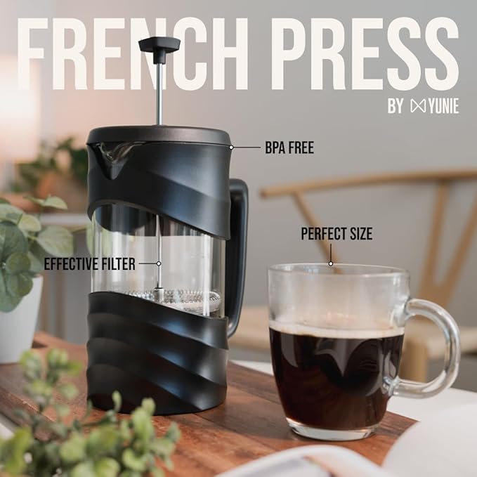 ANGORA BRANDS French Press Coffee Maker - Travel Coffee Presses - Brew Rich Coffee Anywhere - French Coffee Press - Portable Coffee Maker for Travel and Camping - French Press by Yunie (Black)