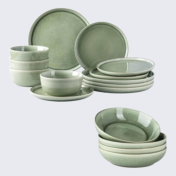 AmorArc Stoneware Dinnerware Sets &amp Pasta Bowls for 4Reactive Glaze Ceramic Plates and Bowls SetHighly Chip and Crack Resistant | Dishwasher &amp Microwave Safe Dishes SetService for 4 (16pc)