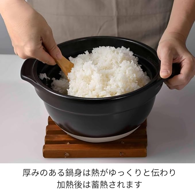 HARIO GNR-200-B-W Rice Pot with Glass Lid 2-3 Cups Visible Inside Heat-resistant Glass Ceramic Made in Japan