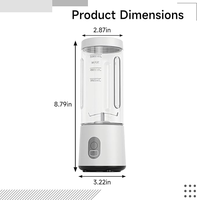 16.9 Fl Oz (500 Ml) Usb Rechargeable Mini Juicer Portable Blender With 180W Power Stainless Steel Blades Perfect For Smoothies At Home Or On The Go