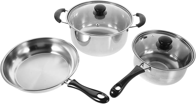 1Set Stainless Steel Cookware Set Kitchen Frying Pan and Stockpot for Induction Cooking Multi Functional Cookware for Home and Restaurant Use Stylish and Design