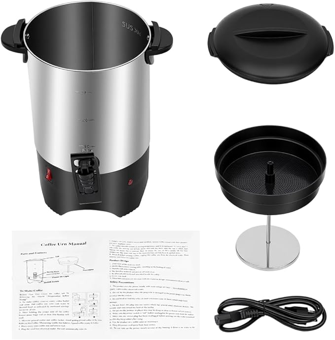 5.2L Coffee Urn 30 Cup Coffee Maker 1000W Stainless Steel Electric Coffee Percolator Fast Heating Large Capacity Beverage Dispenser for Parties Offices Events(Silver)