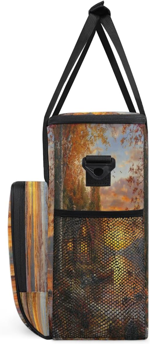 Autumn Lakeside Maple Trees Coffee Maker Carring Bag Travel Carrying Storage Tote Bag Compatible with Keurig K-Mini or K-Mini Plus Portable Single Serve Coffee Brewer Case with Pockets for K-cup Pods