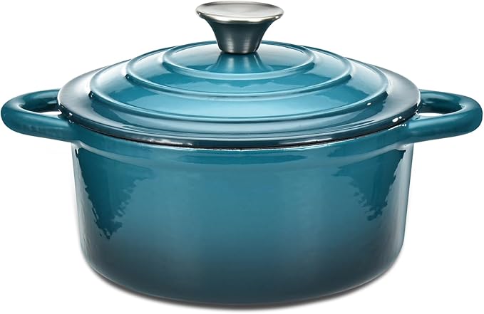 Hamilton Beach 3-Quart Enameled Cast Iron Dutch Oven Navy with Cream Interior | Even Heat Distribution &amp Easy-Grip Handles | Ideal for Braising RoastingStewing &amp Bread Baking