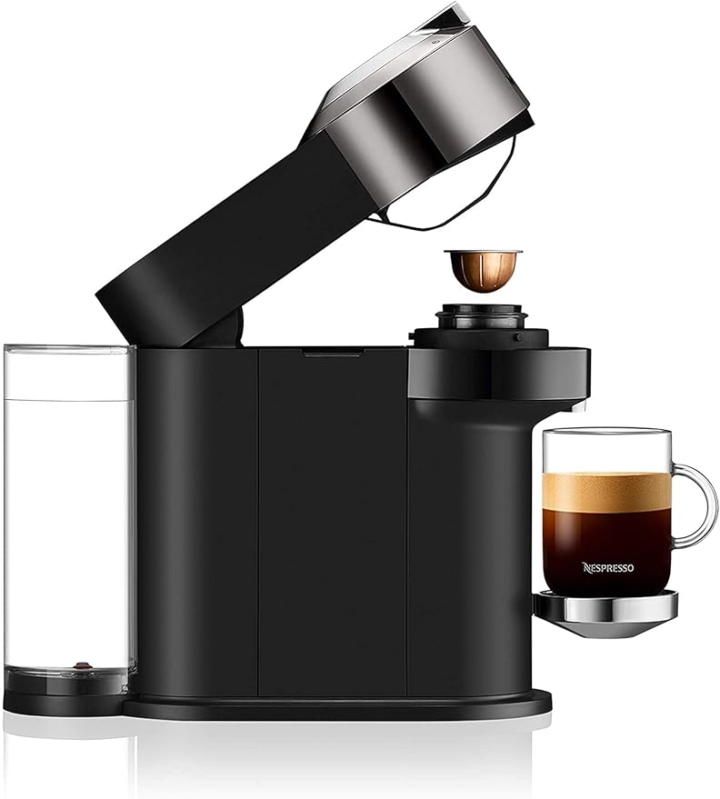 Nespresso De'Longhi Vertuo Next Deluxe by De'Longhi with Aeroccino - Chrome (Renewed)