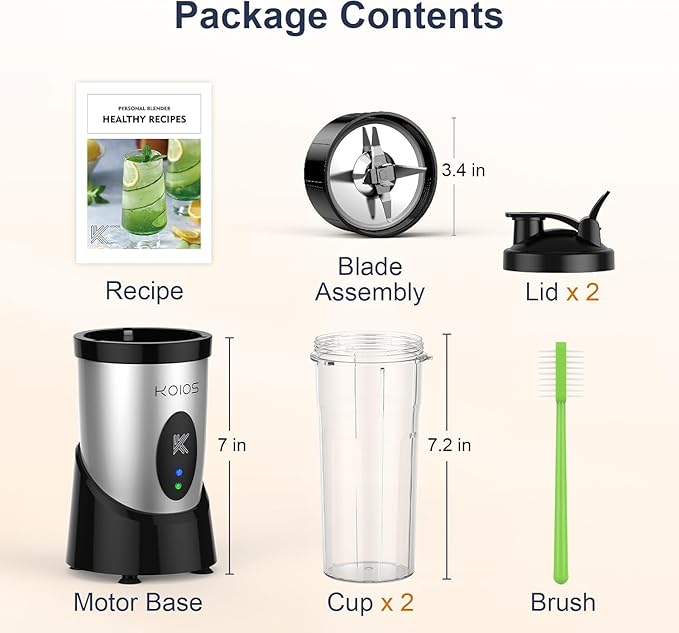 KOIOS Smoothie Blender 900W Personal Blender for Shakes and Smoothies for Kitchen with 2 Portable Cups 22oz Single Serve Smoothies Maker Mixer for Juices Nutritious Recipe Silver