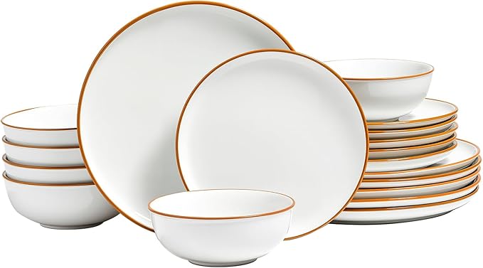 VEVOR Dinnerware Set Service for 6 (18 PCS) Round Plates and Bowls Sets Scratch Resistant Ceramic Dinner Ware Dishwasher and Microwave Suitable Kitchen Dish for Dessert Salad Soup Pasta White