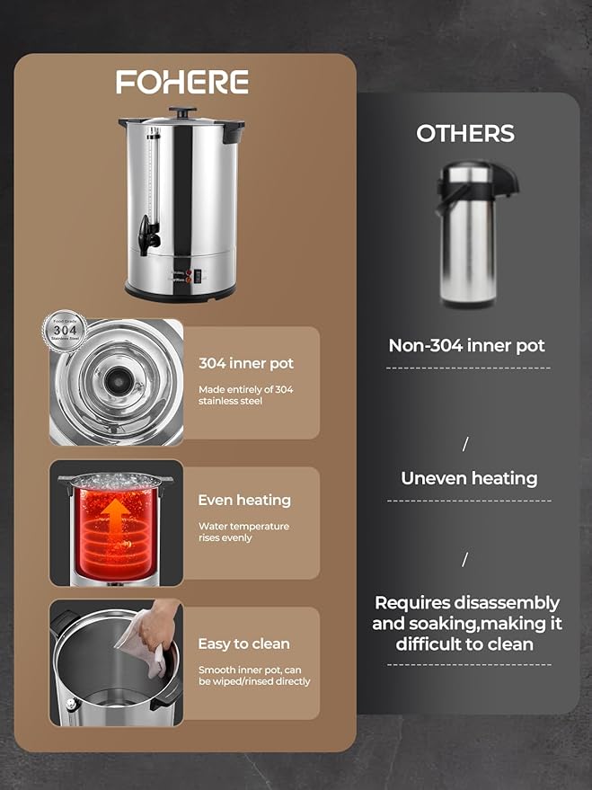 FOHERE Coffee Maker 150 Cups Commercial Coffee Urn 15 L/3.96 Gal Electric Hot Beverage Dispenser with Dripless Faucet 1500W Power Quick Brew Stays Hot for Coffee &amp Beverage Catering Party