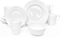 Dinnerware 16 Piece Set Bone China Service for 4 White Embossed stripe Dishes Microwave Safe Chip Resistant Dishware For Formal Casual and Everyday Living Plates and Bowls Set