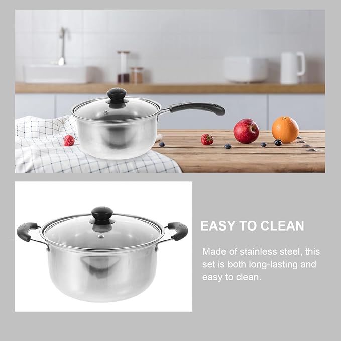 PRETYZOOM 1Set Stainless Steel Cookware Set Versatile Soup Pot Frying Pan and Milk Pot for Home Kitchen Cooking and Easy to Clean Cookware Set