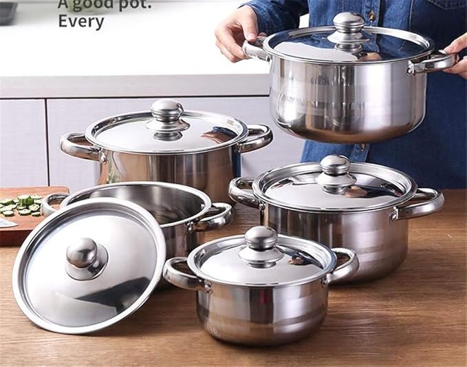 5pcs Cookware Set Stainless Steel Pot Set Soup Pot Cooking Induction Cooker Milk Noodles Stew Pot Kitchen Casserole