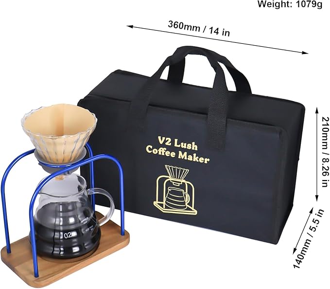 SOTECH Pour on coffee drips filter Wooden stand Glass sharing pot with paper filter coffee tea and saffron set (blove)